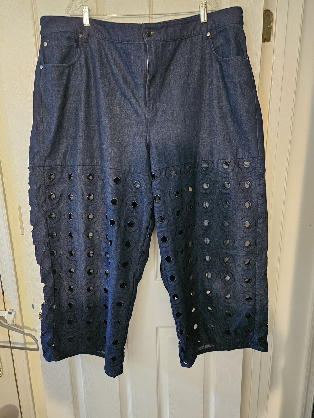 Eloquii Navy Eyelet Wide-Leg Jeans